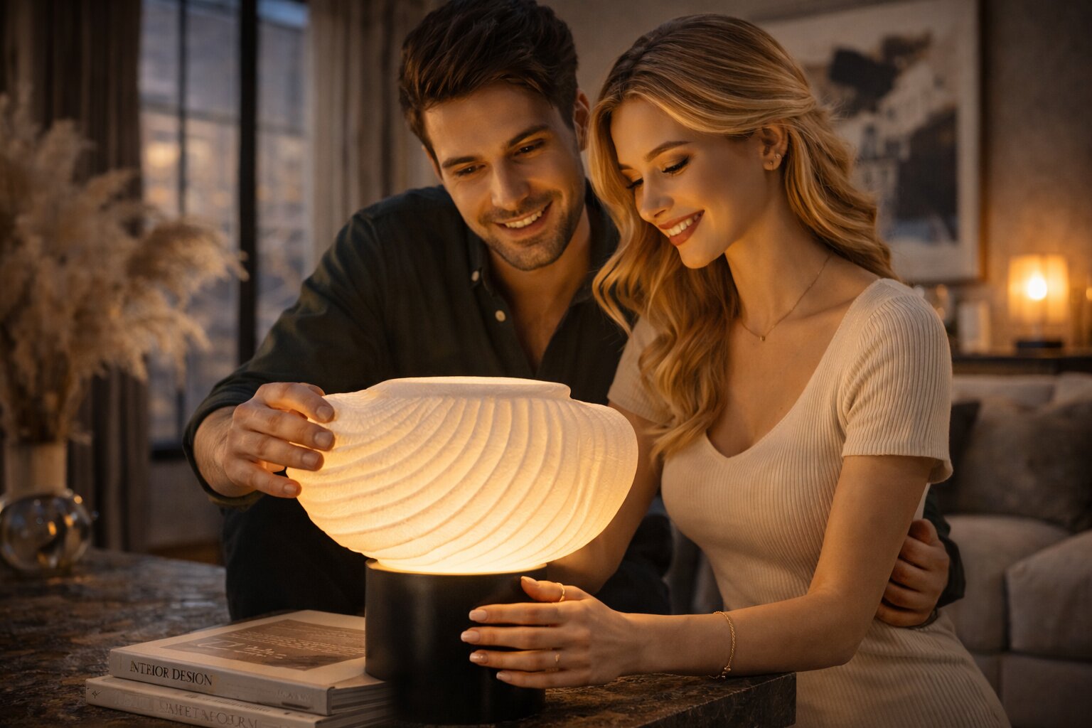 деталь интерьера со статуэткой и мягким светом