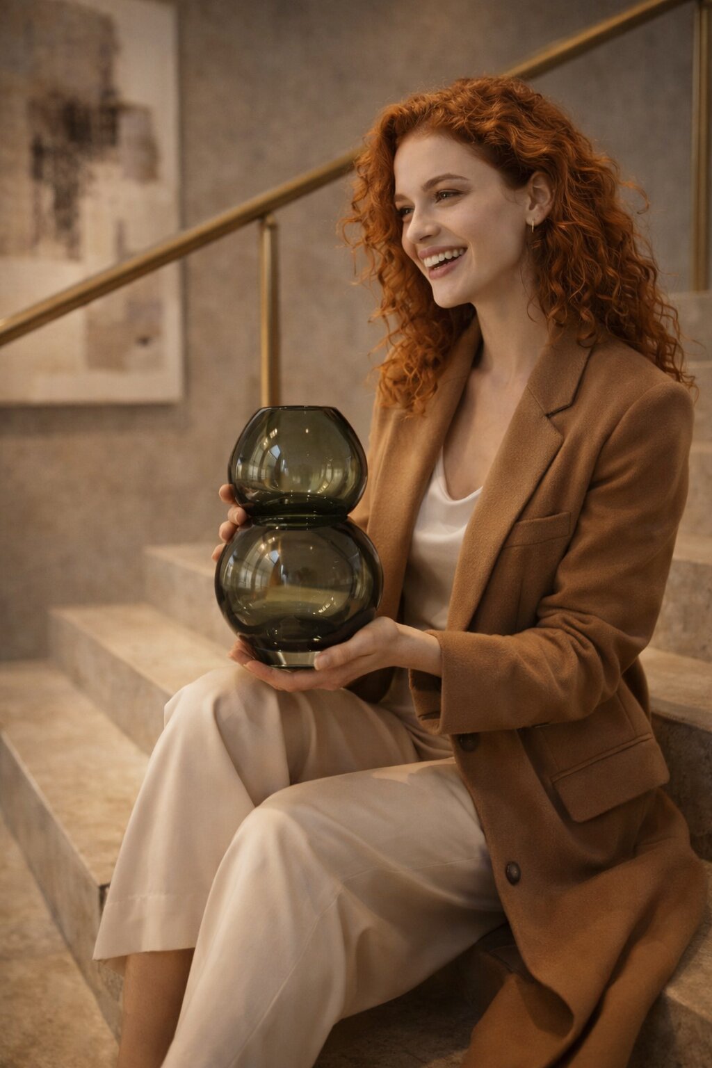 интерьерная статуэтка на полке в современном пространстве